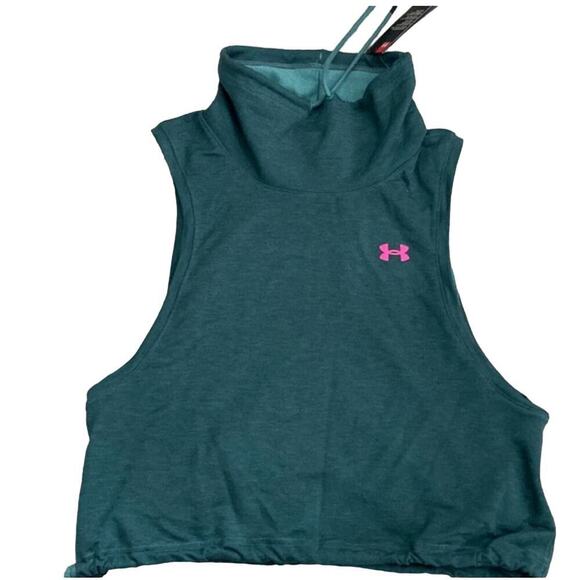 Under Armour tank top sweatshirt material forest green muck neck sleeveless SZ S - Picture 2 of 8